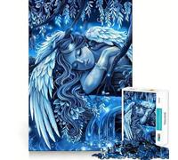 Rompecabezas para Adultos 1000 Rompecabezas Sueños Azules de ángel neón Juego de lógica de Bordes limpios Juego Lento Diversión Escena navideña Arte (38x26cm)