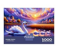 Rompecabezas para Adultos 1000 Rompecabezas Swan Family Lake Sunset Rompecabezas para Adultos Juegos De Relajación Corte De Precisión Regalos Y Cumpleaños Únicos 52x38cm/1000pcs