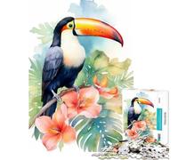 Rompecabezas para Adultos 1000 Rompecabezas Tucán Pájaro Acuarela Desafío de Inteligencia Cerebral Juguetes adictivos Juego práctico Una Obra de Arte Ideas para Regalos (Tamaño 38x26cm)