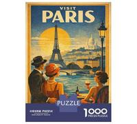 Rompecabezas para Adultos 1000 Rompecabezas Visit Paris City of Light Vintage Rompecabezas para Adultos Juguete Decoración De Pared Aliviador De Estrés Regalos Y Cumpleaños Únicos 38x26cm/1000pcs