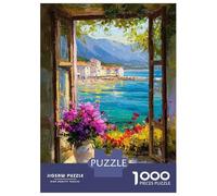 Rompecabezas Para Adultos 1000 Rompecabezas Window View of Mediterranean Coastal Town Rompecabezas Para Adultos Juguete Decoración De Pared Aliviador De Estrés Regalos Y Cumpleaños Únicos 38x26cm/1000