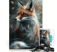 Rompecabezas para Adultos 1000 Rompecabezas Zorro de otoño Majestad Bordes limpios Juego de lógica Rompecabezas Juego Lento Divertido Escena navideña Arte (38x52cm)