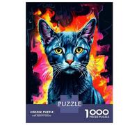 Rompecabezas para Adultos 1000 Russian Blue Cat in Flames Rompecabezas para Adultos Juegos Relajantes Montaje De Patrones Regalos para Amigos Y Familiares 38x26cm/1000pcs