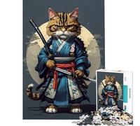 Rompecabezas para Adultos 1000 Samurai Cat Vintage Actividades Divertidas en casa Una Obra de Arte Juegos relajantes Apto para Mayores de 14 años (50x75cm)
