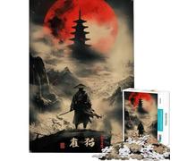 Rompecabezas para Adultos 1000 Samurai Solitude Red Moon Diversión en casa Actividades decoración artística para el hogar Juego práctico para Mayores de 14 años (38x52cm)