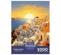 Rompecabezas para Adultos 1000 Santorini Village at Sunset Rompecabezas para Adultos Juego De Ingenio Análisis Y Lógica Desafiante De Completar 38x26cm/1000pcs