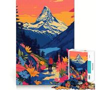 Rompecabezas para Adultos 1000 Senderismo hacia el Matterhorn Ilustración Minimalista de Naturaleza Arte de Borde Premium Juguete de Habilidades cognitivas Juego Casual Juego de cumpleaños 38x26cm