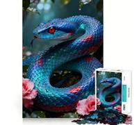 Rompecabezas para Adultos 1000 Serpiente Azul con Rosas Juego de Articulaciones Afiladas,Juego Divertido para Estimular la Mente,Momento de Diversión y Relajación,Arte Navideño para el Ocio 38x52cm