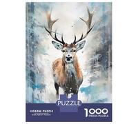 Rompecabezas para Adultos 1000 Snowy Deer Watercolor Rompecabezas para Adultos Juegos Relajantes Montaje De Patrones Regalos para Amigos Y Familiares 52x38cm/1000pcs