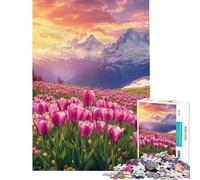 Rompecabezas para Adultos 1000 Tulipanes Paraíso Vista a la Montaña Juguetes adictivos para Cultivar la Paciencia Juego Familiar Alivia el estrés Obra de Arte Regalos (tamaño 38x26cm)