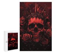 Rompecabezas para adultos 1000 unids Red Skull with Crown and Roses Rompecabezas para adultos, juego de reflexión difícil, ideal como regalo 1000 unids