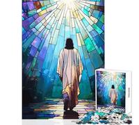 Rompecabezas para Adultos 1000 vidrieras Jesús Caminando hacia la luz Decoración del hogar Juguetes Regalos de Amigo Secreto Juego de ingenio Cada Pieza es única - Tamaño 38x26cm
