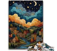 Rompecabezas para Adultos 1000 Village Under The Night Sky Diversión Familiar para Toda la Familia niños a Partir de 14 años 26x38cm