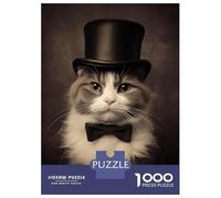 Rompecabezas para Adultos 1000 Vintage Cat Tophat Bowtie Rompecabezas para Adultos Juego Práctico Corte De Precisión Regalos para Amigos Y Familiares 70x50cm/1000pcs