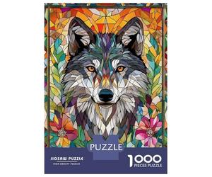 Rompecabezas para Adultos 1000 Wolf in Flowers Mosaic Rompecabezas para Adultos Juegos Relajantes Montaje De Patrones Regalos para Amigos Y Familiares 70x50cm/1000pcs
