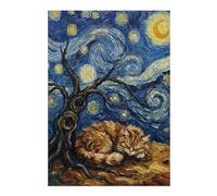 Rompecabezas para Adultos 1000pcs(38x26cm) Cat Sleeping Under Starry Night Painting Rompecabezas para Adultos Juguetes Antiestrés Desafío Educativo De Corte De Precisión 1000pcs(38x26cm)