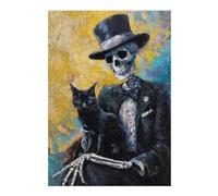 Rompecabezas para Adultos 1000pcs(38x26cm) Day of The Dead Skeleton with Cat Art Print Rompecabezas para Adultos Juguetes Antiestrés Regalo De Cumpleaños Desafiante De Completar 1000pcs(38x26cm)