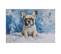 Rompecabezas para Adultos 1000pcs(38x26cm) French Bulldog Puppy Oil Painting Wintertime Frenchie Rompecabezas para Adultos Juegos Relajantes Alivia El Estrés Desafiante De Completar 1000pcs(38x26cm)