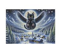 Rompecabezas para Adultos 1000pcs(38x26cm) Magical Winter Night Scene with Flying Cat Rompecabezas para Adultos Juegos Relajantes Alivia El Estrés Desafiante De Completar 1000pcs(38x26cm)