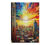 Rompecabezas para Adultos 1000pcs(38x26cm) Stained Glass Cityscape Sunset -1 Rompecabezas para Adultos Juego De Ingenio Decoración De Pared Cumpleaños 1000pcs(38x26cm)