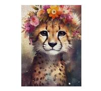 Rompecabezas para Adultos 1000pcs(52x38cm) Floral Crown Cheetah Art Print Rompecabezas Juegos Relajantes Difícil Difícil Desafiante De Completar 1000pcs(52x38cm)