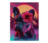 Rompecabezas para Adultos 1000pcs(52x38cm) Neon Bulldog with Flowers Rompecabezas para Adultos Juego Familiar Difícil Cumpleaños 1000pcs(52x38cm)