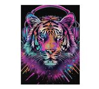 Rompecabezas para Adultos 1000pcs(52x38cm) Rompecabezas Neon Tiger Headphones Art Print Rompecabezas para Adultos Juegos Familiares Ensamblaje De Patrones Difícil Y Desafiante 1000pcs(52x38cm)
