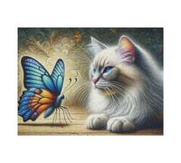 Rompecabezas para Adultos 1000pcs(52x38cm) Whispering Wings A Cat'S Curious Encounter with Nature's Symphony Rompecabezas para Adultos Juego Práctico Difícil Difícil Cumpleaños Y Navidad 5