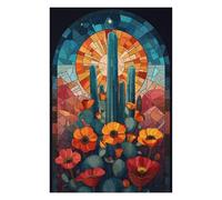 Rompecabezas para Adultos 1000pcs(75x50cm) Desert Cactus Stained Glass Window Rompecabezas para Adultos Juego De Ingenio Regalo De Cumpleaños Desafío Educativo 1000pcs(75x50cm)