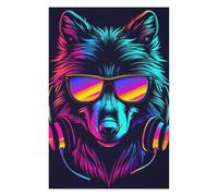 Rompecabezas para Adultos 1000pcs(75x50cm) Neon Wolf Headphones Art Print -3 Rompecabezas para Adultos Juego De Ingenio Decoración De Pared Cumpleaños 1000pcs(75x50cm)