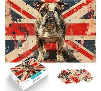 Rompecabezas para Adultos 2000 Piezas Bulldog con Bandera de la Union Jack, diseño de Arte Callejero Grunge patriótico británico 02 Obra de Arte 70x100cm