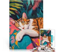 Rompecabezas para Adultos 2000 Piezas Gato durmiendo en un jardín Tropical Difícil y desafío Trato como Regalo para Toda la Familia 70x100cm