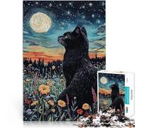 Rompecabezas para Adultos 2000 Piezas Gato Negro bajo la Noche Estrellada Juego práctico Cada Pieza es única: un desafiante y Divertido Juego Familiar 70x100cm