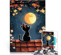 Rompecabezas para Adultos 2000 Piezas Gato Negro en la Noche iluminada por la Luna Juego Educativo Familiar Ideas de Regalos 70x100cm