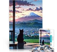 Rompecabezas para Adultos 2000 Piezas Gato observando el Monte Fuji Juego de Preguntas Decoración de Pared cumpleaños y Navidad 70x100cm