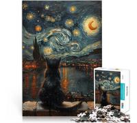 Rompecabezas para Adultos 2000 Piezas La Noche Estrellada y el Gato Juego de Preguntas con Piezas de Formas aleatorias Que se entrelazan Completamente 70x100cm