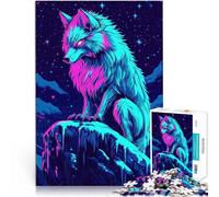 Rompecabezas para Adultos 2000 Piezas Lobo de neón en el Cielo Nocturno Juego Educativo Familiar Mejorar el Amor Entre Parejas 70x100cm