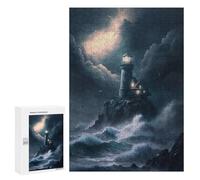 Rompecabezas para Adultos 300 PCS A Lighthouse in A Storm V2 Rompecabezas para Adultos Juego De Ingenio Desafío Difícil 300 PCS