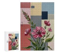 Rompecabezas para Adultos 300 PCS Abstract Floral Painting with Geometric Background Juego De Rompecabezas para Ejercitar La Mente Corte De Precisión Interacción Entre Padres E Hijos 300 PCS