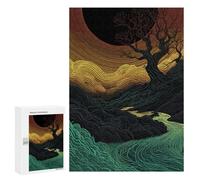 Rompecabezas para Adultos 300 PCS Abstract Landscape with River Rompecabezas para Adolescentes Juegos Familiares Difícil Difícil 300 PCS