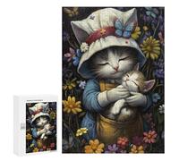 Rompecabezas para Adultos 300 PCS Adorable Nurse Cat with Kitten -1 Rompecabezas para Adolescentes Desafío Educativo para Aliviar El Estrés Cumpleaños 300 PCS