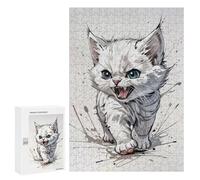 Rompecabezas para Adultos 300 PCS Angry White Kitten Rompecabezas para Adultos Juegos Familiares Corte De Precisión Cumpleaños Y Navidad 300 PCS