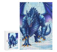Rompecabezas para Adultos 300 PCS Armored Blue Dragon in Snowy Landscape Rompecabezas para Adultos Juegos Divertidos Decoración Desafiante De Completar 300 PCS