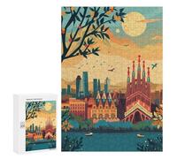 Rompecabezas para Adultos 300 PCS Barcelona Skyline Rompecabezas para Adultos Juegos Relajantes Difícil Regalos para Amigos Y Familiares 300 PCS