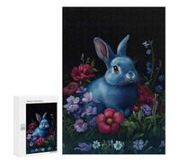 Rompecabezas para Adultos 300 PCS Baroque Blue Rabbit in Floral Garden Juego De Rompecabezas para Ejercitar La Mente Corte De Precisión Interacción Entre Padres E Hijos 300 PCS