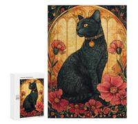 Rompecabezas para Adultos 300 PCS Black Cat Art Deco Rompecabezas para Adolescentes Juego De Ingenio Análisis Y Lógica 300 PCS