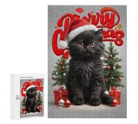 Rompecabezas para Adultos 300 PCS Black Cat Merry Christmas Rompecabezas para Adultos Juegos Familiares Regalo De Cumpleaños Regalos De Cumpleaños 300 PCS
