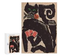 Rompecabezas para Adultos 300 PCS Black Cat with Playing Cards Rompecabezas para Adultos Juegos Relajantes Mejora La Memoria Cumpleaños Y Navidad 300 PCS
