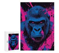 Rompecabezas para Adultos 300 PCS Blue Gorilla with Pink Splatter Art Rompecabezas para Adultos Juego De Ingenio Desafío Difícil 300 PCS