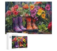 Rompecabezas para Adultos 300 PCS Boots in A Garden of Flowers Rompecabezas para Adultos Juguete Decoración De Pared Regalos para Mujeres Gran Regalo para Juegos 300 PCS